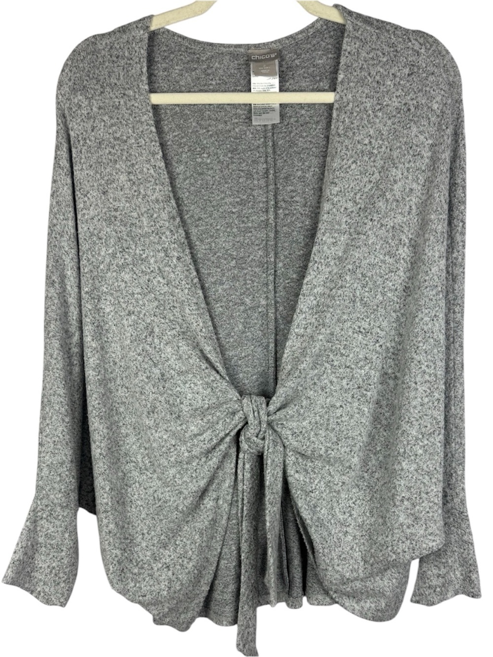 Chico's Gray Heathered Front Knot Batwing Sleeve Cardigan Sweater Size 2 (Large)
